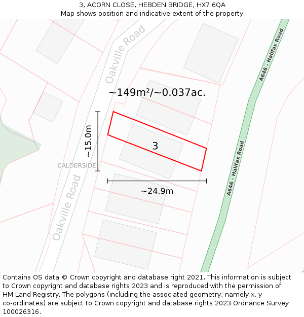 3, ACORN CLOSE, HEBDEN BRIDGE, HX7 6QA: Plot and title map