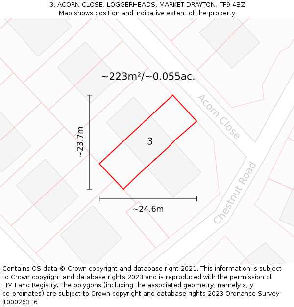 3, ACORN CLOSE, LOGGERHEADS, MARKET DRAYTON, TF9 4BZ: Plot and title map