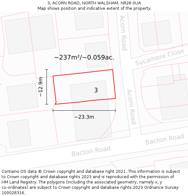 3, ACORN ROAD, NORTH WALSHAM, NR28 0UA: Plot and title map