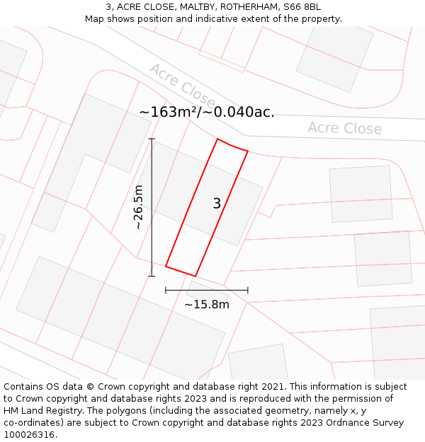 3, ACRE CLOSE, MALTBY, ROTHERHAM, S66 8BL: Plot and title map