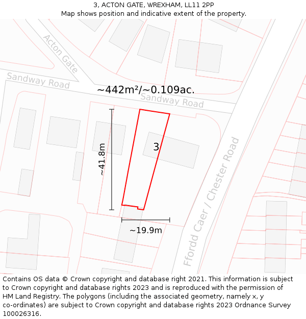 3, ACTON GATE, WREXHAM, LL11 2PP: Plot and title map