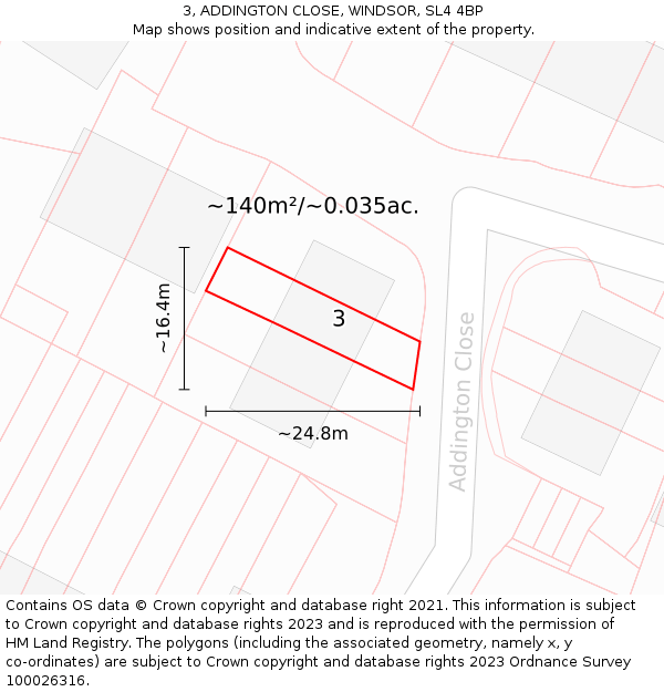 3, ADDINGTON CLOSE, WINDSOR, SL4 4BP: Plot and title map