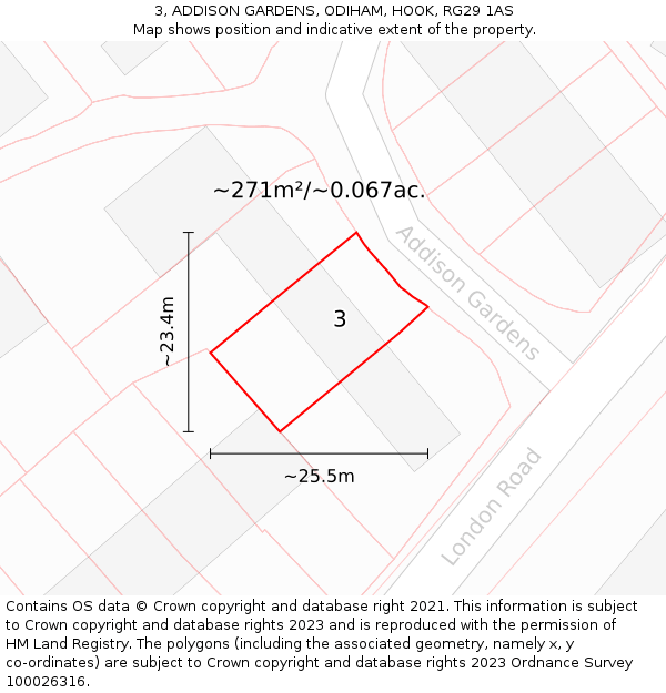 3, ADDISON GARDENS, ODIHAM, HOOK, RG29 1AS: Plot and title map