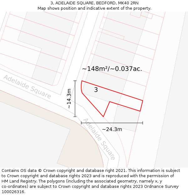 3, ADELAIDE SQUARE, BEDFORD, MK40 2RN: Plot and title map