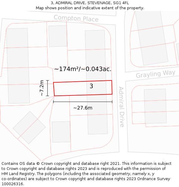3, ADMIRAL DRIVE, STEVENAGE, SG1 4FL: Plot and title map