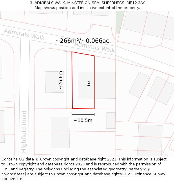 3, ADMIRALS WALK, MINSTER ON SEA, SHEERNESS, ME12 3AY: Plot and title map