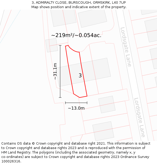 3, ADMIRALTY CLOSE, BURSCOUGH, ORMSKIRK, L40 7UP: Plot and title map