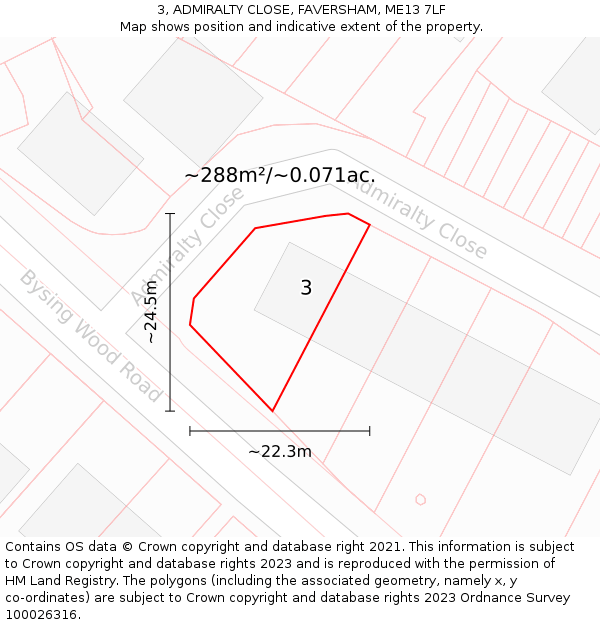 3, ADMIRALTY CLOSE, FAVERSHAM, ME13 7LF: Plot and title map