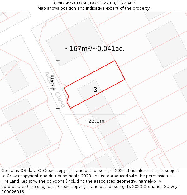 3, AIDANS CLOSE, DONCASTER, DN2 4RB: Plot and title map