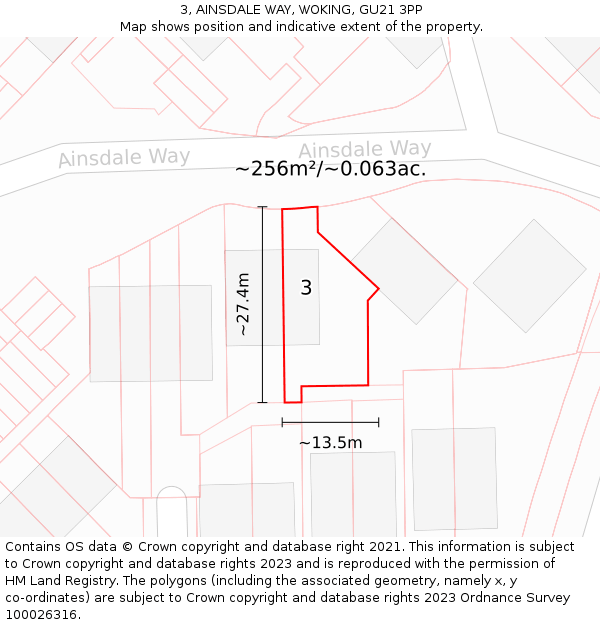 3, AINSDALE WAY, WOKING, GU21 3PP: Plot and title map
