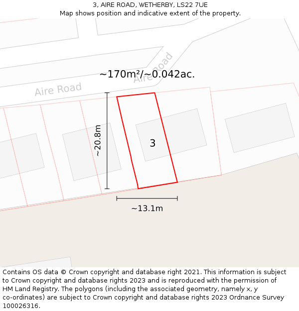 3, AIRE ROAD, WETHERBY, LS22 7UE: Plot and title map