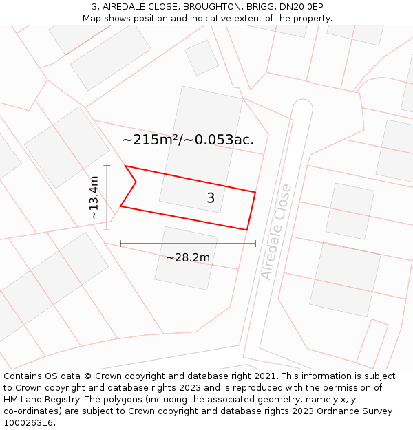 3, AIREDALE CLOSE, BROUGHTON, BRIGG, DN20 0EP: Plot and title map
