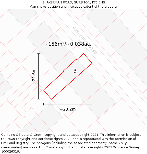 3, AKERMAN ROAD, SURBITON, KT6 5NS: Plot and title map
