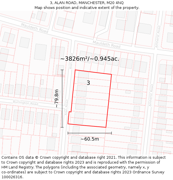 3, ALAN ROAD, MANCHESTER, M20 4NQ: Plot and title map