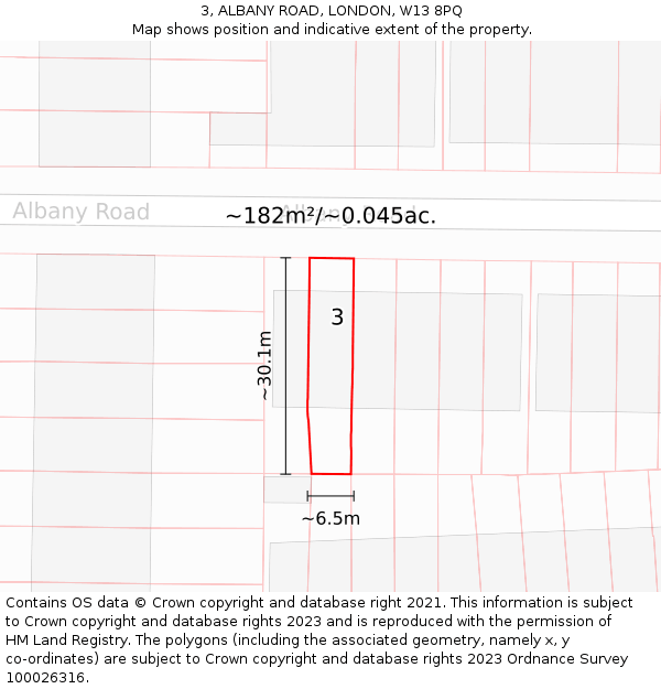 3, ALBANY ROAD, LONDON, W13 8PQ: Plot and title map