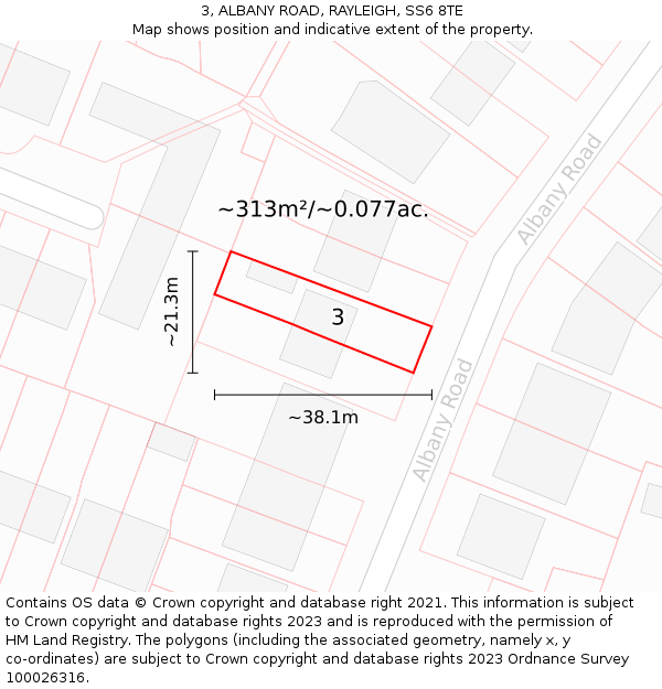 3, ALBANY ROAD, RAYLEIGH, SS6 8TE: Plot and title map