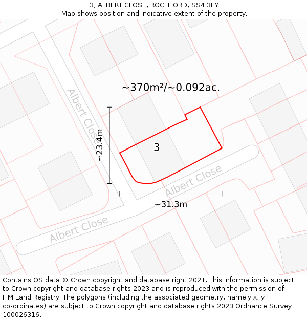 3, ALBERT CLOSE, ROCHFORD, SS4 3EY: Plot and title map