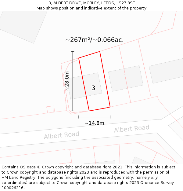 3, ALBERT DRIVE, MORLEY, LEEDS, LS27 8SE: Plot and title map