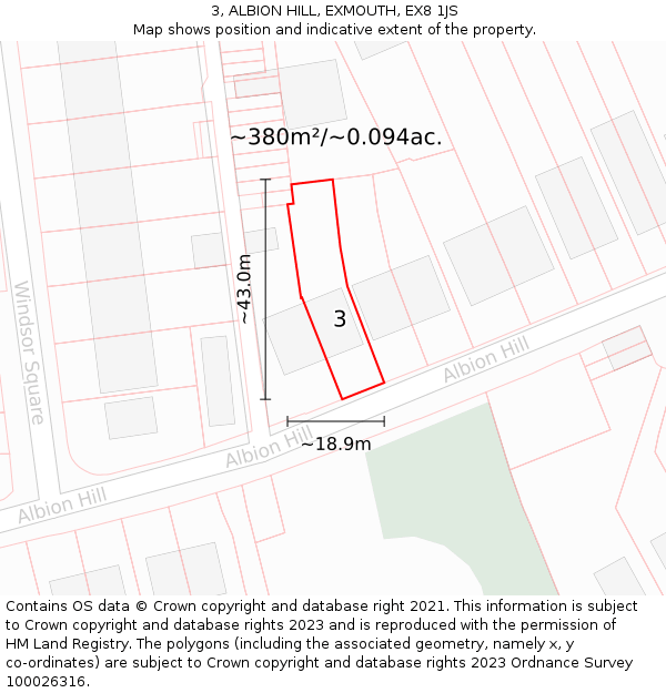 3, ALBION HILL, EXMOUTH, EX8 1JS: Plot and title map