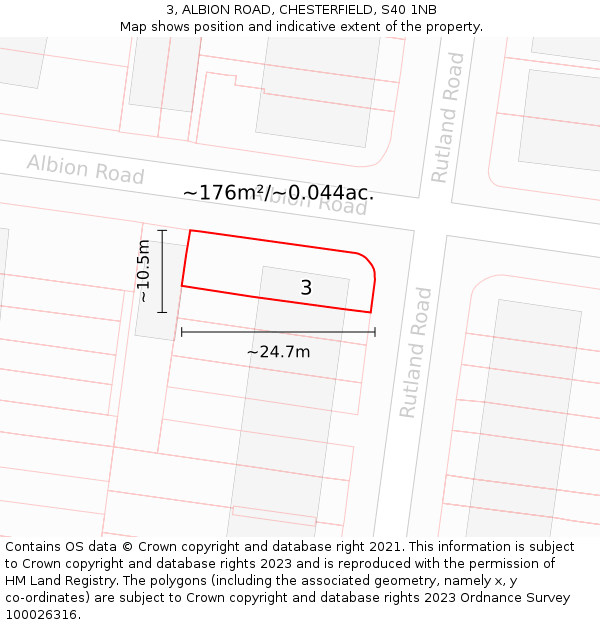 3, ALBION ROAD, CHESTERFIELD, S40 1NB: Plot and title map