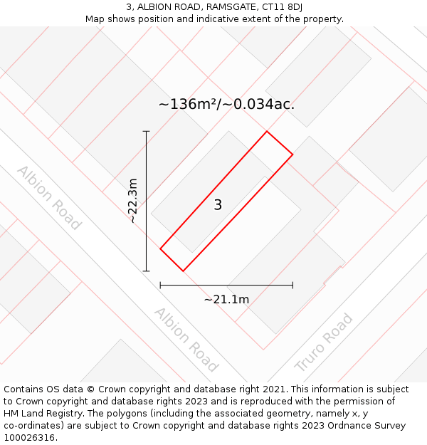 3, ALBION ROAD, RAMSGATE, CT11 8DJ: Plot and title map