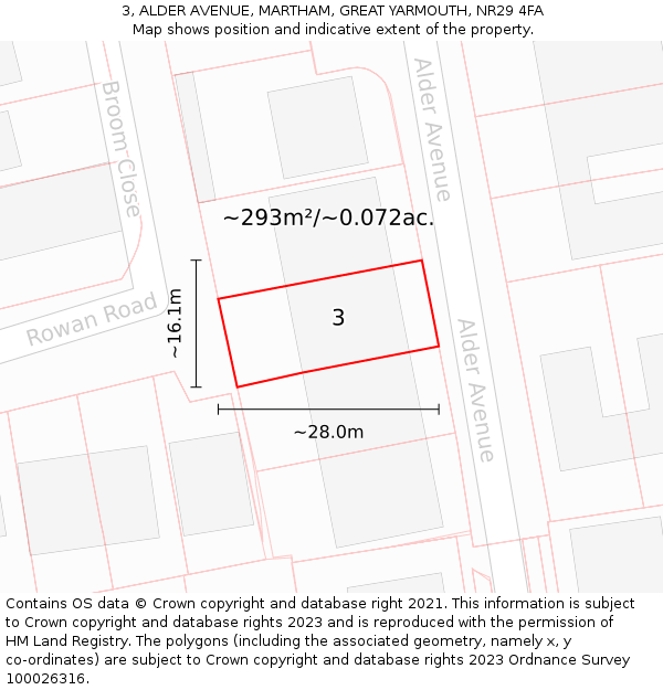 3, ALDER AVENUE, MARTHAM, GREAT YARMOUTH, NR29 4FA: Plot and title map