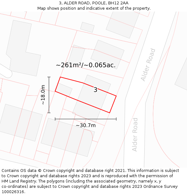 3, ALDER ROAD, POOLE, BH12 2AA: Plot and title map