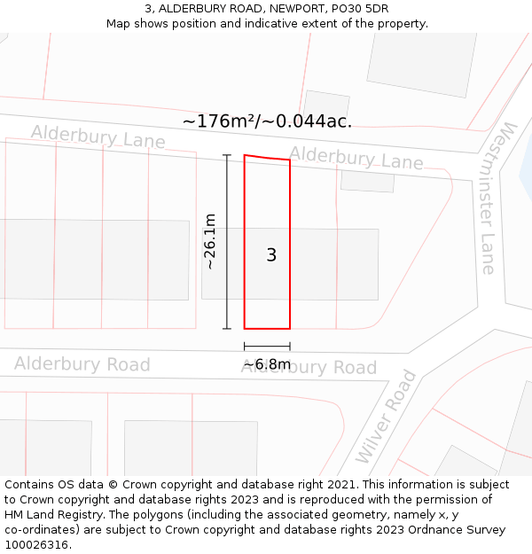 3, ALDERBURY ROAD, NEWPORT, PO30 5DR: Plot and title map