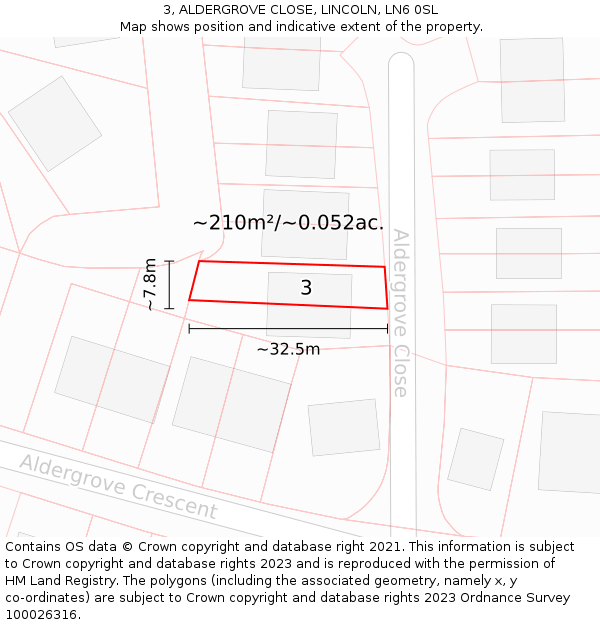3, ALDERGROVE CLOSE, LINCOLN, LN6 0SL: Plot and title map