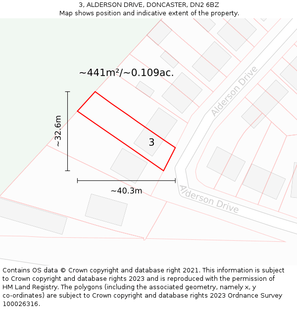 3, ALDERSON DRIVE, DONCASTER, DN2 6BZ: Plot and title map