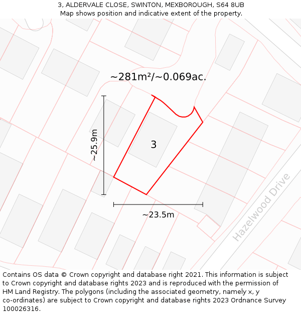 3, ALDERVALE CLOSE, SWINTON, MEXBOROUGH, S64 8UB: Plot and title map