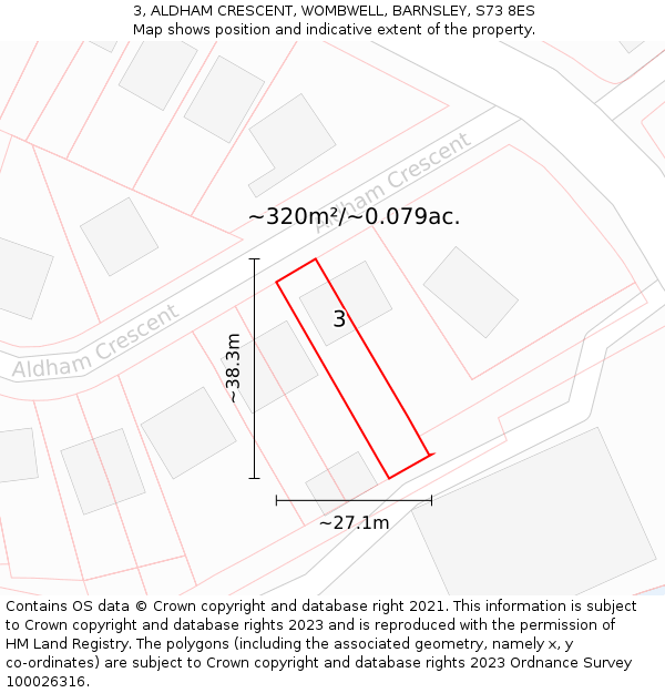 3, ALDHAM CRESCENT, WOMBWELL, BARNSLEY, S73 8ES: Plot and title map