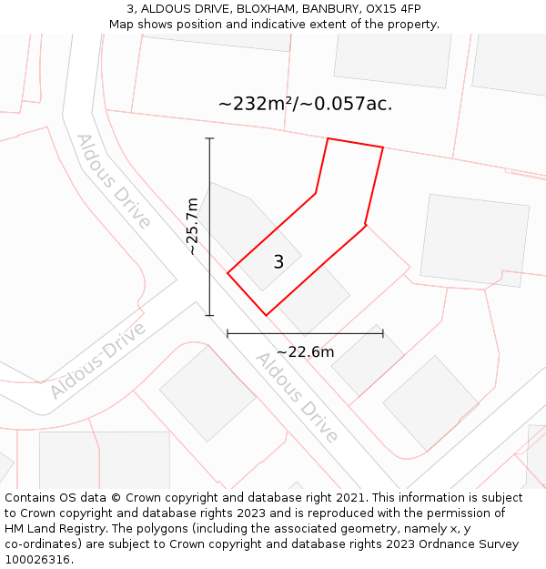3, ALDOUS DRIVE, BLOXHAM, BANBURY, OX15 4FP: Plot and title map