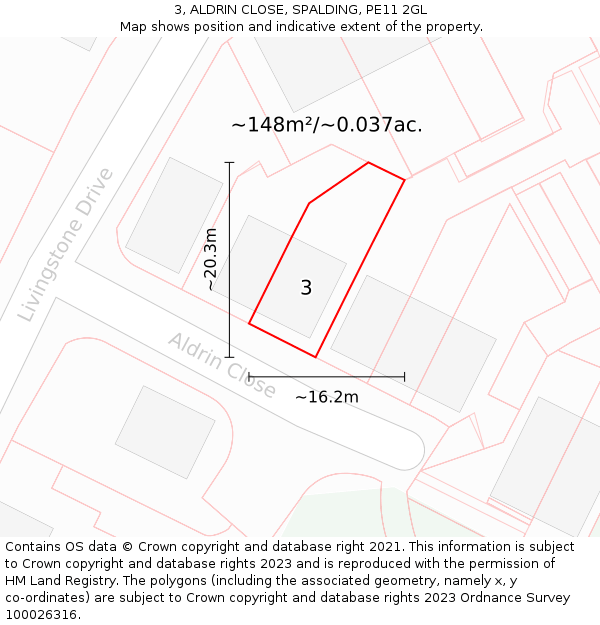 3, ALDRIN CLOSE, SPALDING, PE11 2GL: Plot and title map