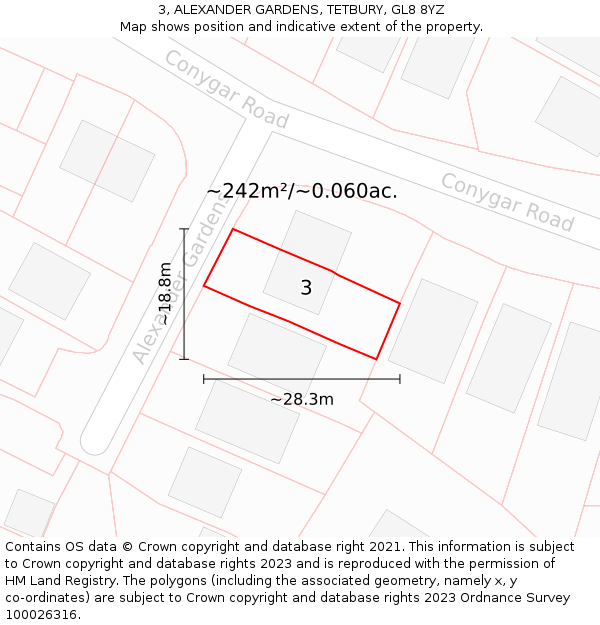 3, ALEXANDER GARDENS, TETBURY, GL8 8YZ: Plot and title map