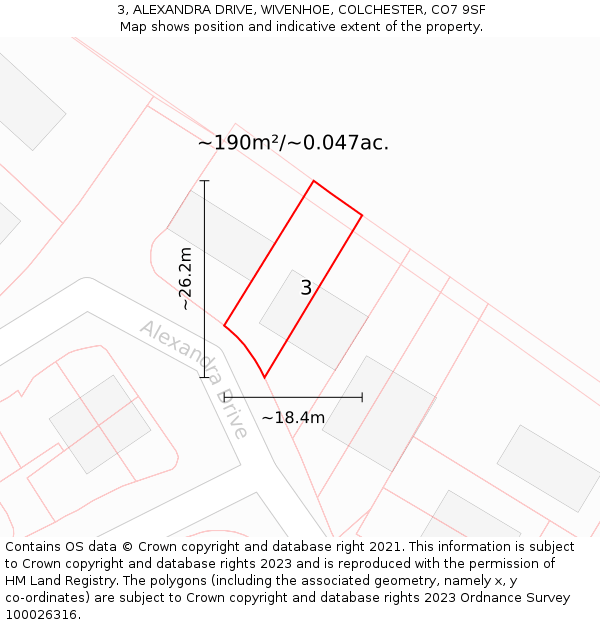 3, ALEXANDRA DRIVE, WIVENHOE, COLCHESTER, CO7 9SF: Plot and title map