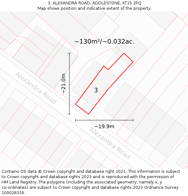 3, ALEXANDRA ROAD, ADDLESTONE, KT15 2PQ: Plot and title map