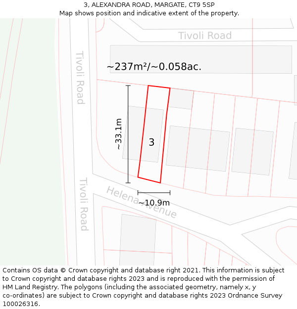 3, ALEXANDRA ROAD, MARGATE, CT9 5SP: Plot and title map