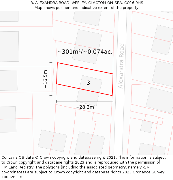 3, ALEXANDRA ROAD, WEELEY, CLACTON-ON-SEA, CO16 9HS: Plot and title map