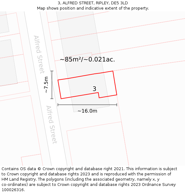 3, ALFRED STREET, RIPLEY, DE5 3LD: Plot and title map