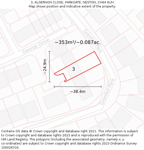 3, ALGERNON CLOSE, PARKGATE, NESTON, CH64 6UH: Plot and title map