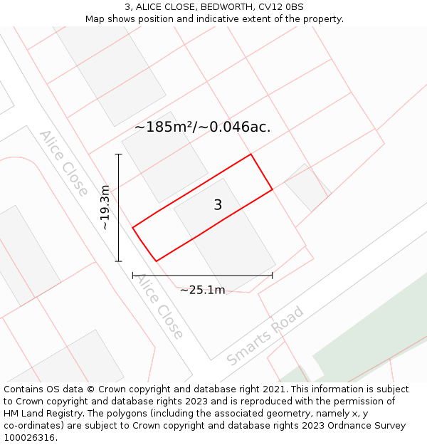 3, ALICE CLOSE, BEDWORTH, CV12 0BS: Plot and title map