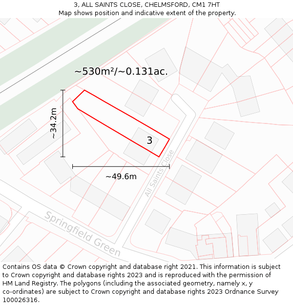 3, ALL SAINTS CLOSE, CHELMSFORD, CM1 7HT: Plot and title map