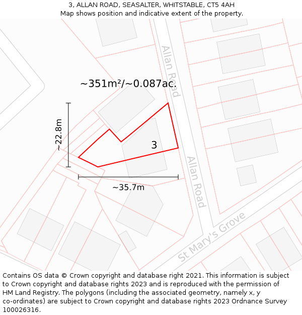 3, ALLAN ROAD, SEASALTER, WHITSTABLE, CT5 4AH: Plot and title map