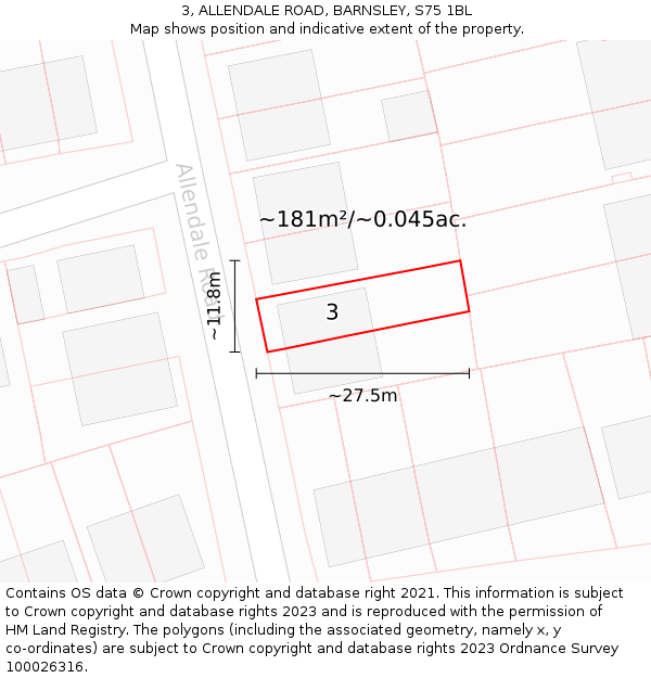 3, ALLENDALE ROAD, BARNSLEY, S75 1BL: Plot and title map