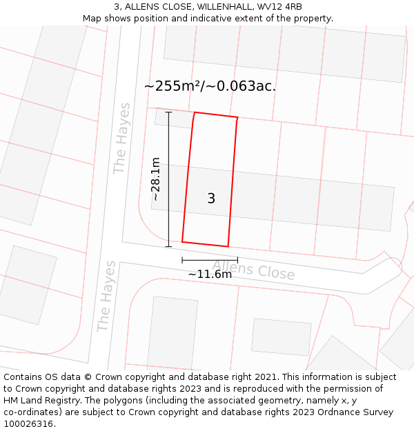 3, ALLENS CLOSE, WILLENHALL, WV12 4RB: Plot and title map