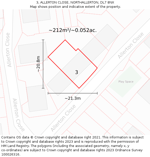3, ALLERTON CLOSE, NORTHALLERTON, DL7 8NX: Plot and title map