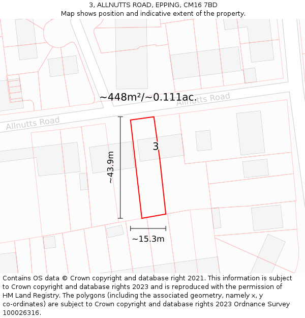 3, ALLNUTTS ROAD, EPPING, CM16 7BD: Plot and title map