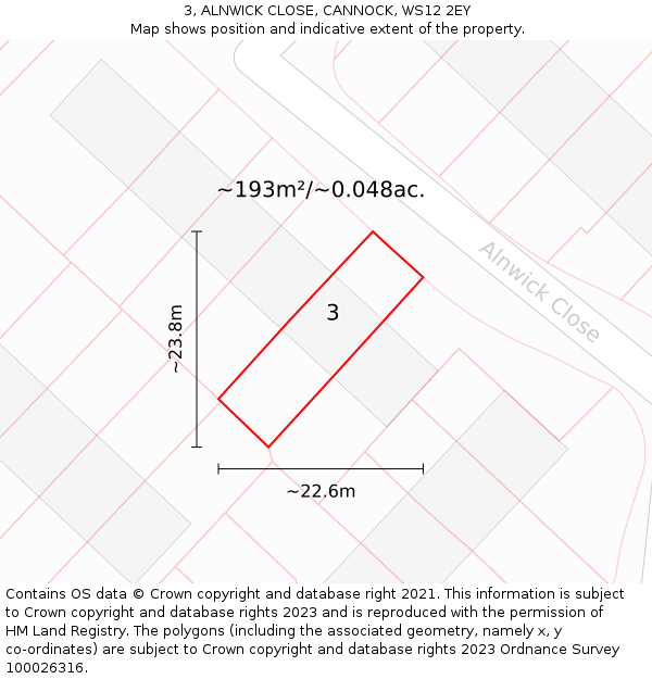 3, ALNWICK CLOSE, CANNOCK, WS12 2EY: Plot and title map