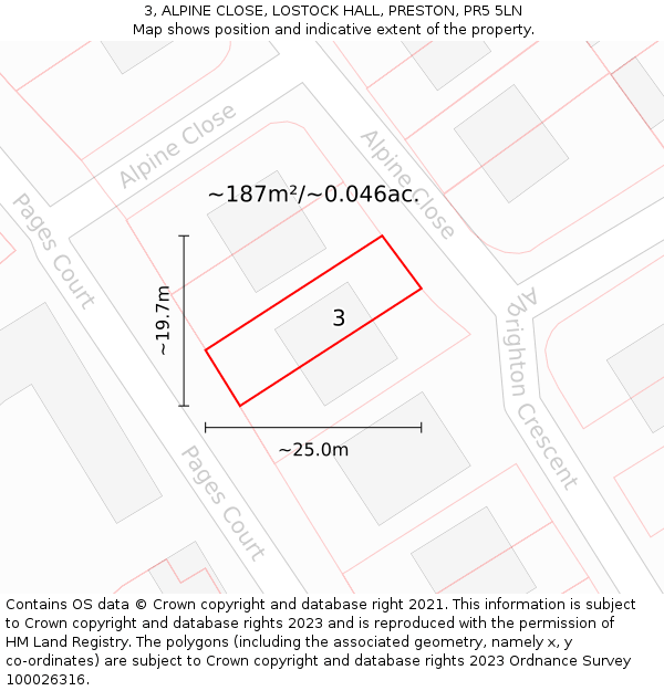 3, ALPINE CLOSE, LOSTOCK HALL, PRESTON, PR5 5LN: Plot and title map